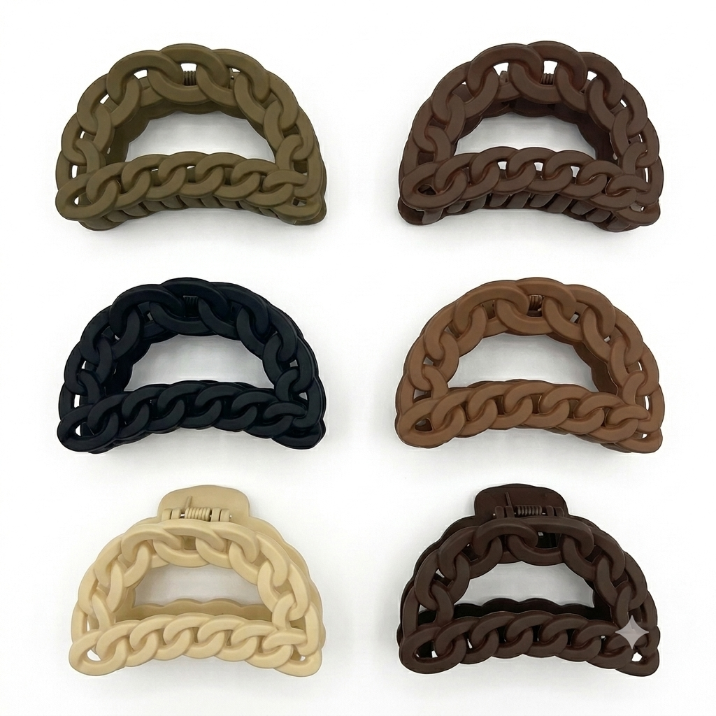 Matte Chain Link Hair Claw Clips Set - 6 Pack Large 4.5 Inch Non-Slip Neutral Tone Jaw Clips for Thick Thin Hair, Strong Hold Fashion Hair Accessories for Women
