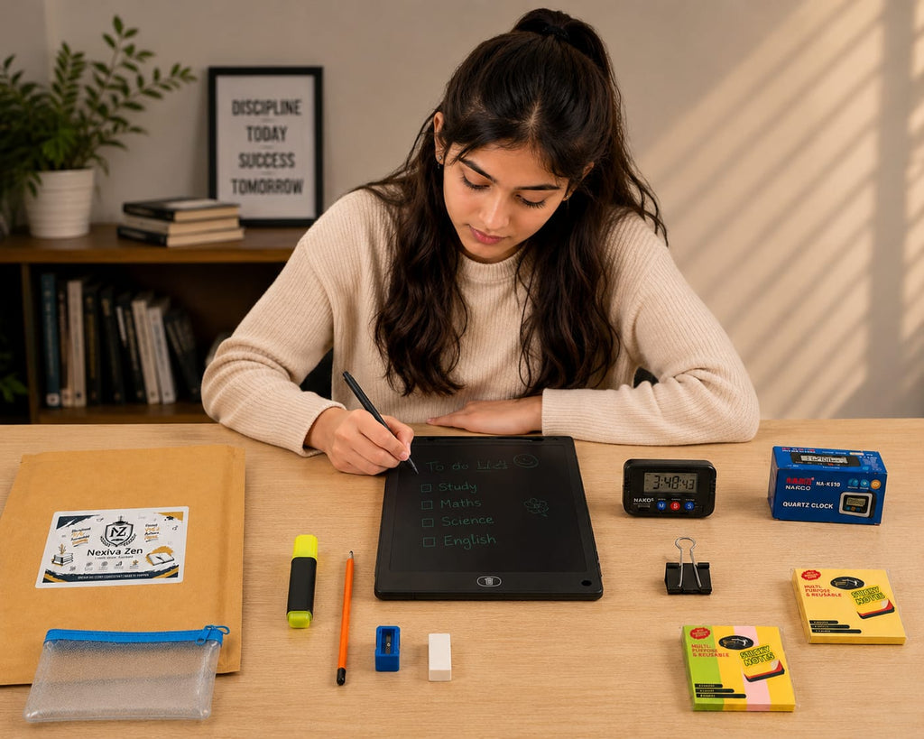 Nexiva Zen 10-in-1 Study Kit with 12″ LCD Writing Tablet & Digital Clock