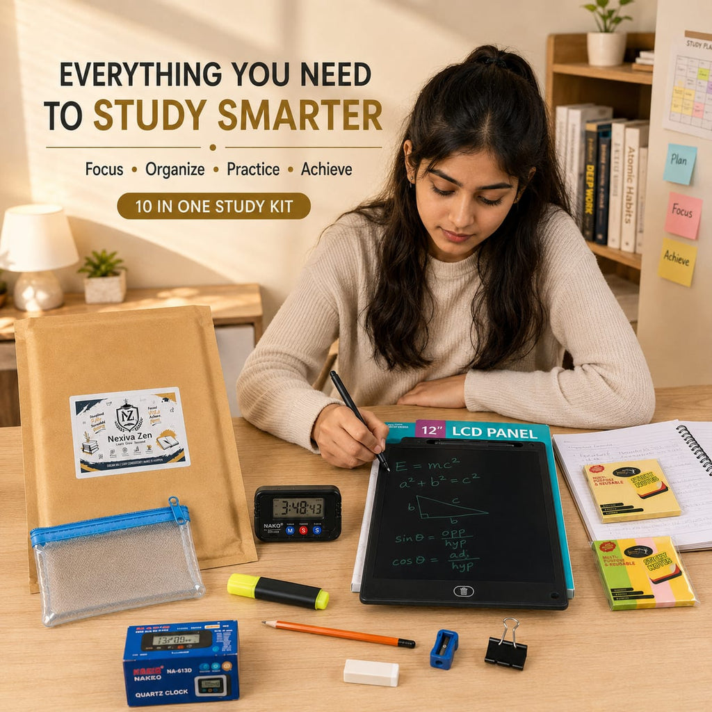Nexiva Zen 10-in-1 Study Kit with 12″ LCD Writing Tablet & Digital Clock