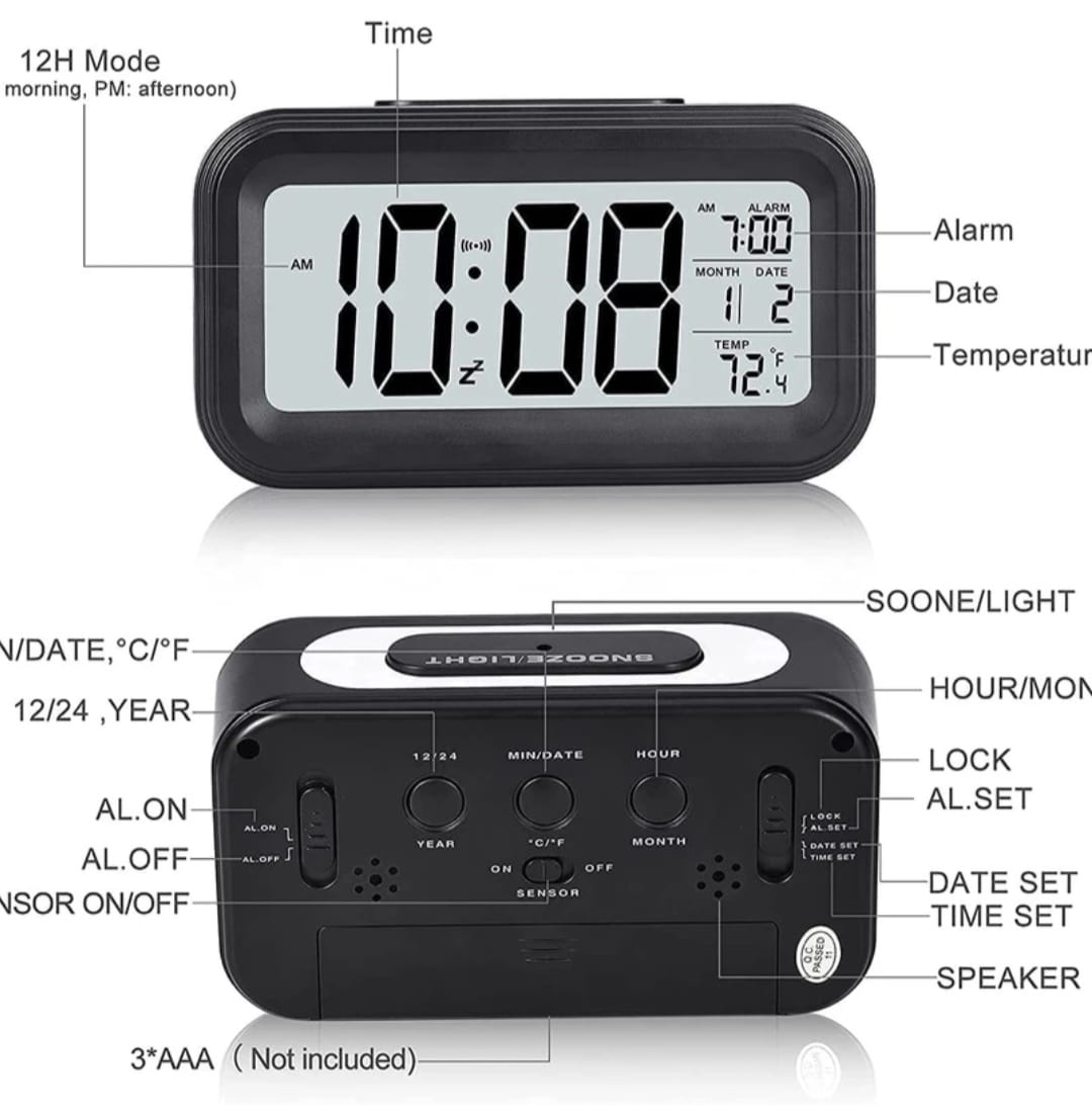 2-in-1 Digital Table Clock & Mini Timer Combo with Alarm, Date, Temperature & Snooze | Nexiva Zen