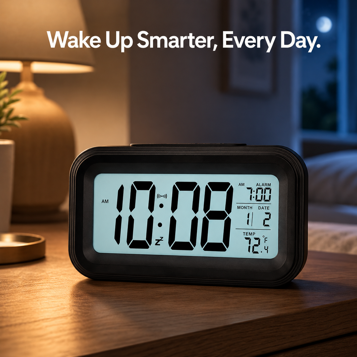 Nexiva Zen Digital Table Clock – Large LCD Display with Alarm, Date, Temperature & Snooze