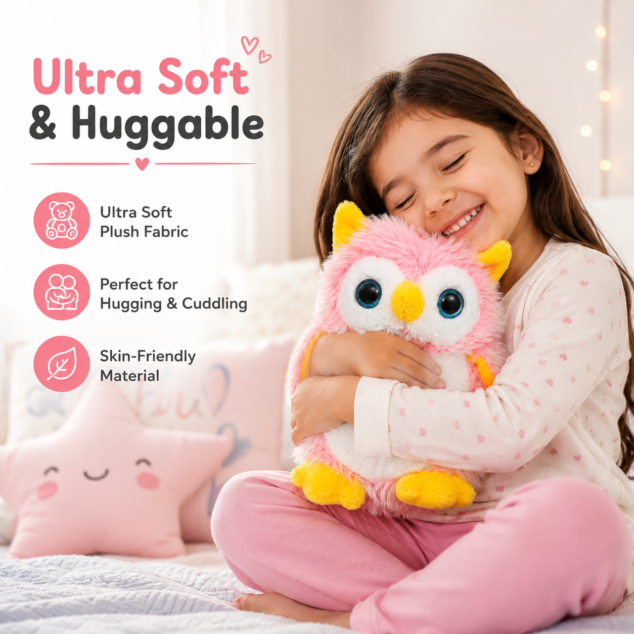 Cute Pink Owl Plush Toy - 20cm Ultra Soft Stuffed Animal for Kids