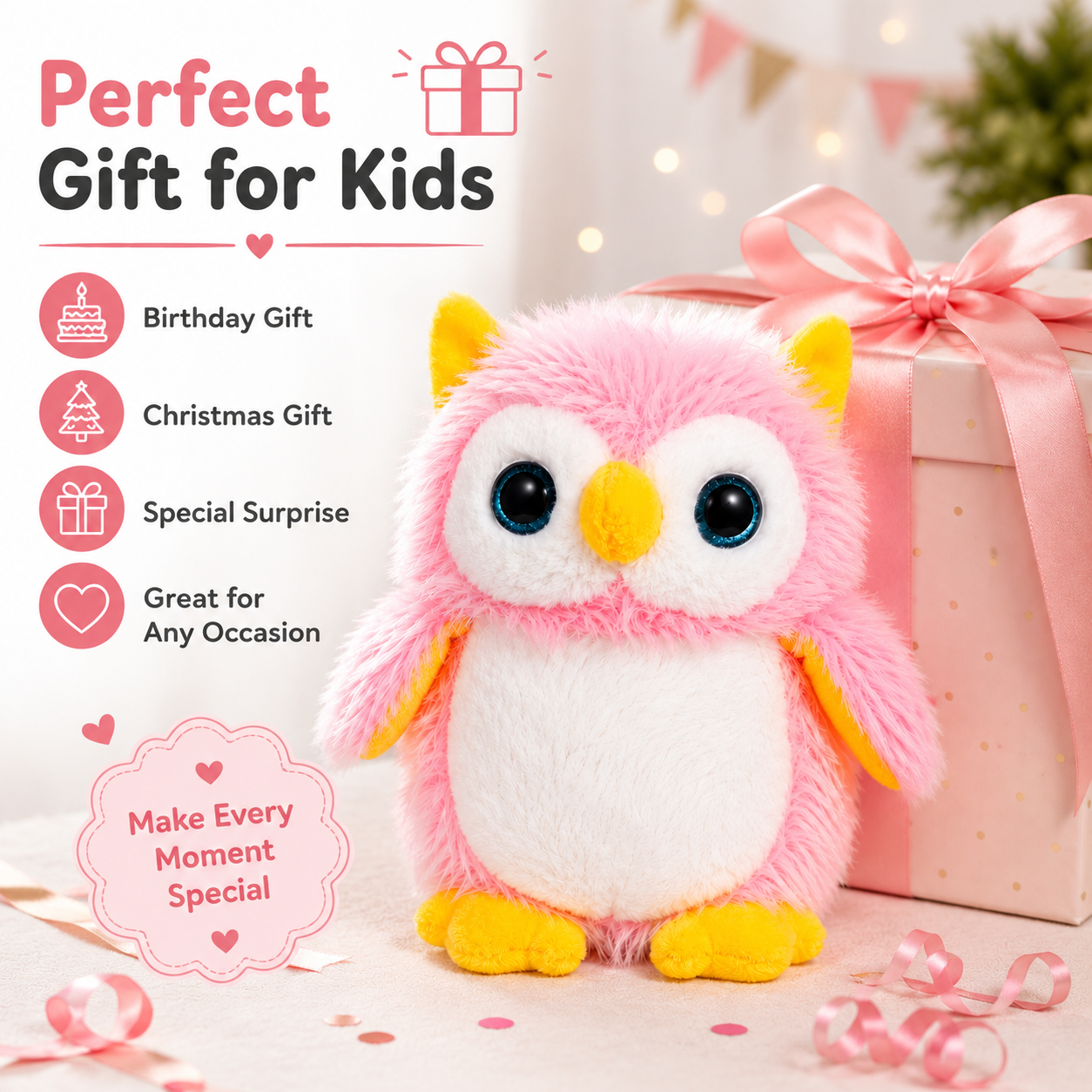 Cute Pink Owl Plush Toy - 20cm Ultra Soft Stuffed Animal for Kids
