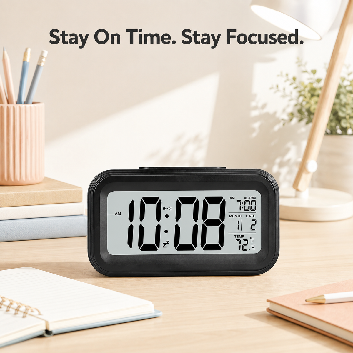 Nexiva Zen Digital Table Clock – Large LCD Display with Alarm, Date, Temperature & Snooze