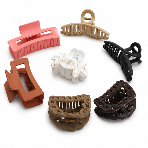 Trendy Matte Hair Clips Set 7 Pcs Combo - Large Hair Clutches for Women