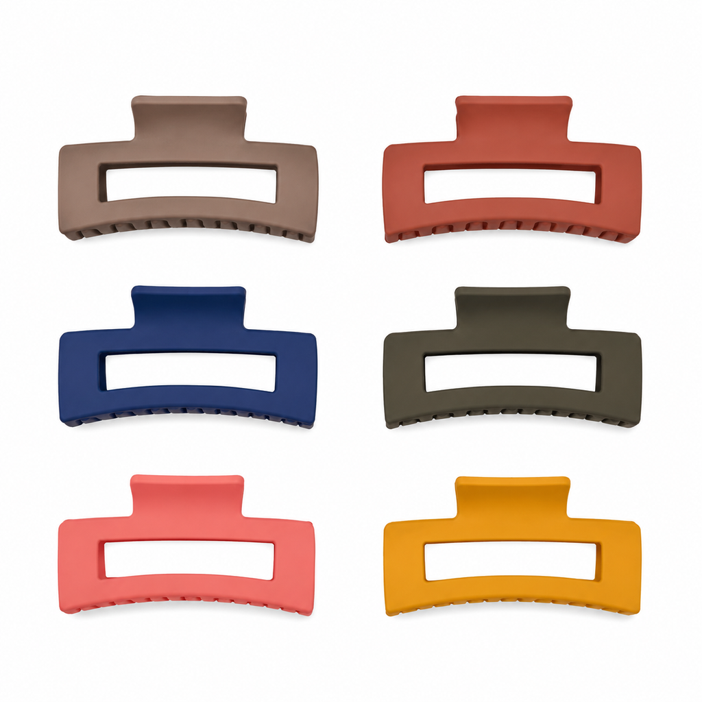 Large Matte Rectangle Hair Claw Clips (6-Piece Set)