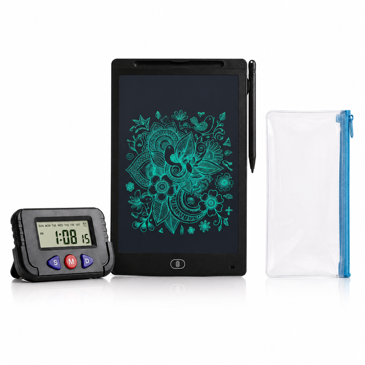 Digital LCD Writing Pad 12 inch Combo with , Stopwatch Timer & Storage Pouch