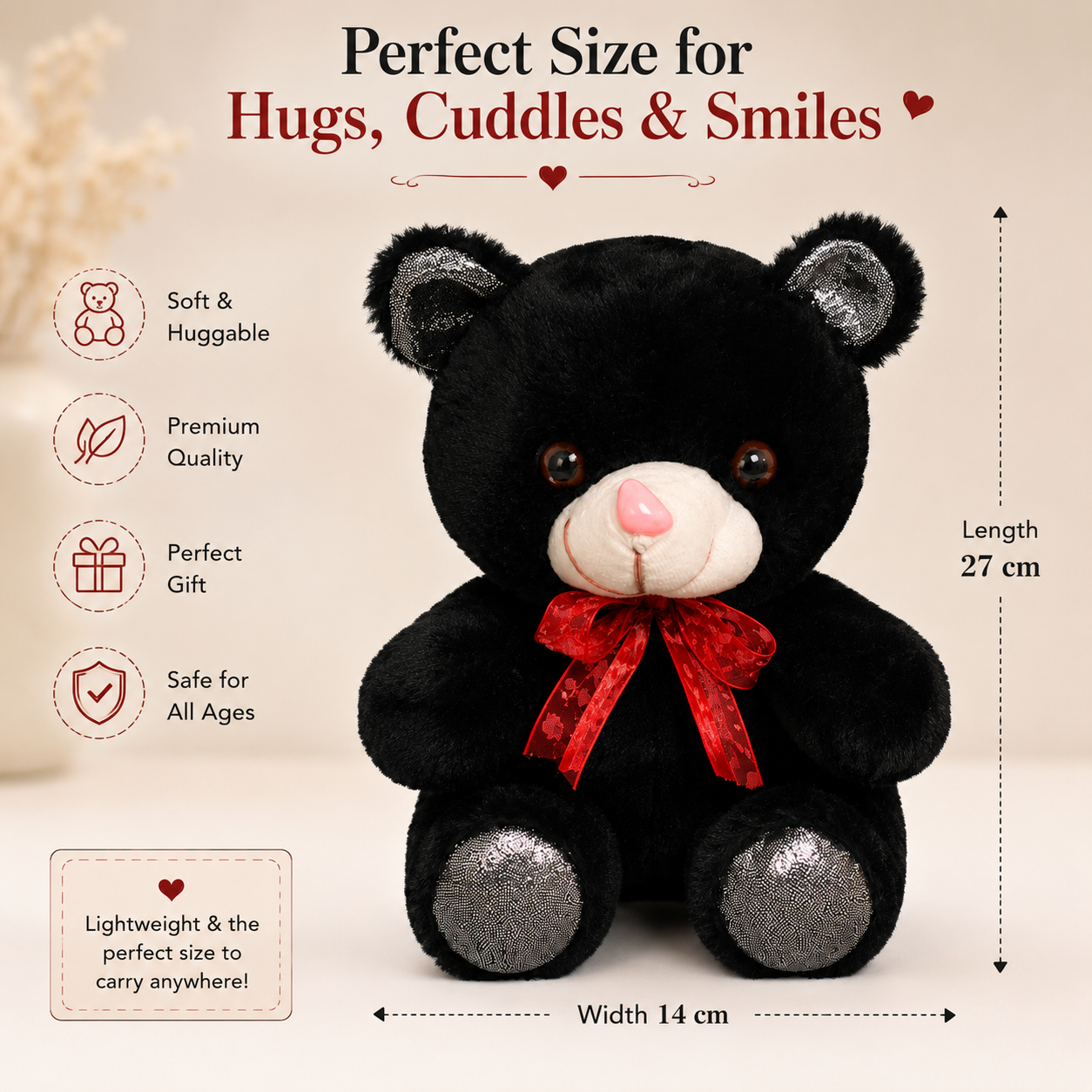 Cute Black Teddy Bear Plush Toy (27cm)
