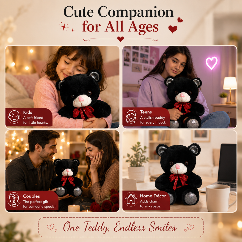 Cute Black Teddy Bear Plush Toy (27cm)