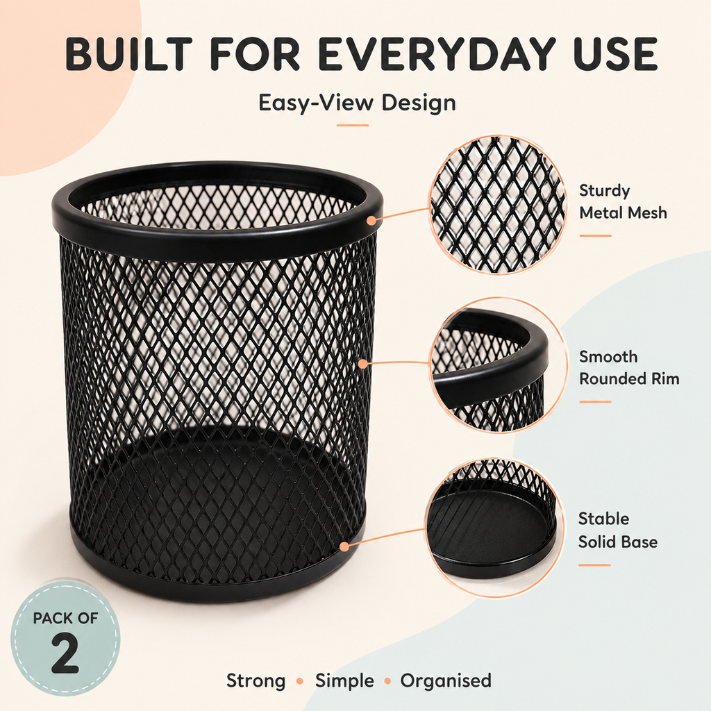 Nexiva Zen Metal Mesh Pen Holder  | Desk Organiser for Pens, Pencils & Stationery