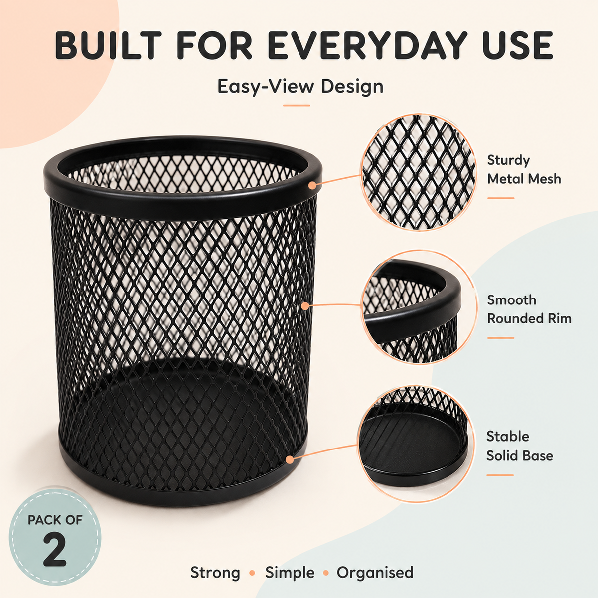 Nexiva Zen Metal Mesh Pen Holder  | Desk Organiser for Pens, Pencils & Stationery